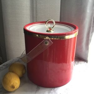 Vintage Red Made USA Picnic Ice Bucket with Lid